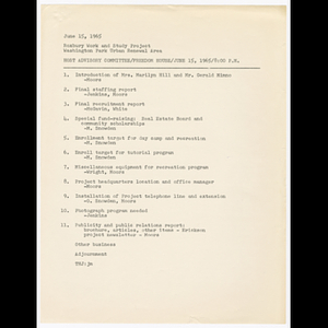 Agenda for Host Advisory Committee meeting on June 15, 1965