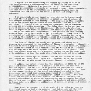 Statement of Felix Arroyo regarding revisions to the Code of Discipline of the Boston Public Schools. March 22, 1982