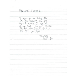 Letter from a student at Rancho Gabriella Elementary School (Surprise, Arizona)