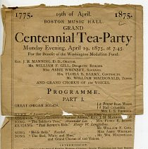 "Centennial Tea-Party" for the benefit of the Washington Medallion Fund 1875 advertisement.