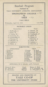 Baseball program: Springfield College vs Yale April 28, 1943