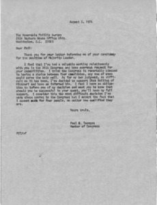 Letter to Phillip Burton from Paul E. Tsongas