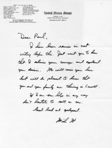 Letter from The Rev. Edward L. R. Elson, S. T. D. to Senator Paul Tsongas