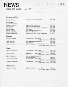 Tsongas staff salaries - July 1977