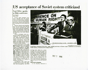 Newspaper clipping from Boston Globe: “US acceptance of Soviet system criticized”
