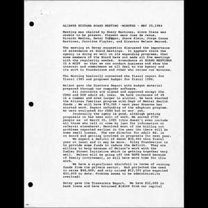 Alianza Hispana board meeting - minutes - May 29, 1984