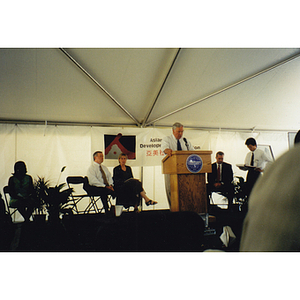 Mayor Thomas Menino gives a speech at the groundbreaking ceremony of Parcel C in Chinatown