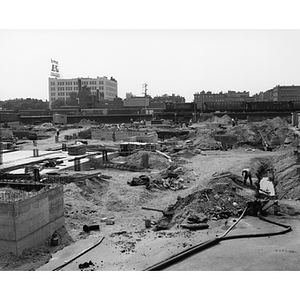 Construction on the addition to Carl S. Ell Student Center, looking south