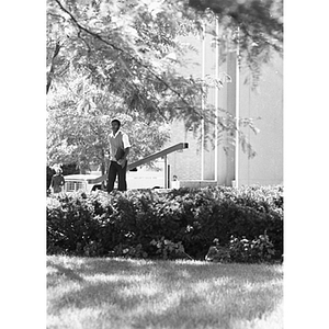 African American student walking on campus on College Day