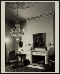 Women's City Club, 39-40 Beacon Street, Boston, Mass., unidentified room with portrait painting over fireplace, mid-1960s