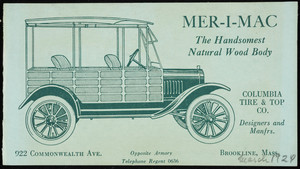Mer-I-Mac, the handsomest natural wood body, Columbia Tire & Top Co., designers and manfrs., 922 Commonwealth Avenue, Brookline, Mass., 1924