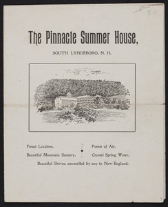 Brochure for The Pinnacle Summer House, summer resort, South Lyndeboro, New Hampshire, undated