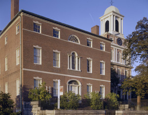 Exterior with Old West Church, Harrison Gray Otis House, First, Boston, Mass.