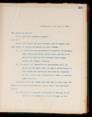 Thomas Lincoln Casey Letterbook (1888-1895), Thomas Lincoln Casey to Hon. Robert A. Maxwell, October 4, 1894