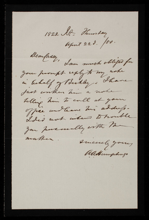 A. A. Humphreys to Thomas Lincoln Casey, April 22, 1880