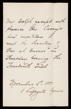 [Joseph N.] Dolph to Thomas Lincoln Casey, November 5, 1889