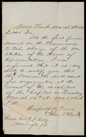 Abram S. Hewitt to Thomas Lincoln Casey, March 8, 1879