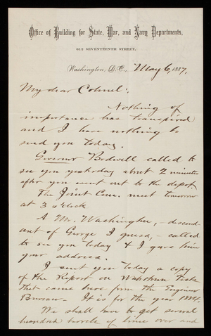 Bernard R. Green to Thomas Lincoln Casey, May 6, 1887