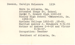 Student family histories: McLemore, Carolyn Dawson (Wheeler, Howard, Culver)