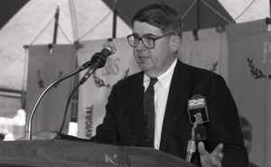 Ceremonial groundbreaking for the Conte Center: unidentified speaker at the podium