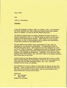 Memorandum from Mark H. McCormack to Firestone file