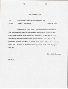 Memorandum from Mark H. McCormack to Gary Player