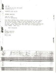 Telex prinotut from Judy Chilcote to Viv Broughton