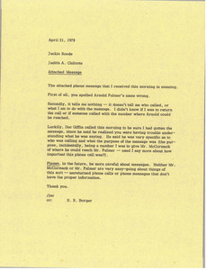 Memorandum from Judy A. Chilcote to Jackie Roode