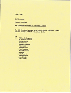 Memorandum from Judy A. Chilcote to golf committee