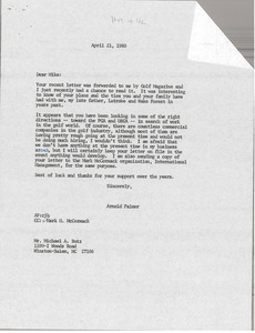 Letter from Arnold Palmer to Mike Butz