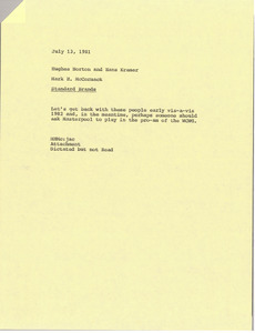 Memorandum from Mark H. McCormack to Hughes Norton and Hans Kramer