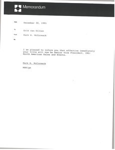 Memorandum from Mark H. McCormack to Erik van Dillen