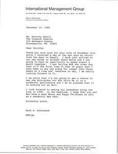 Letter from Mark H. McCormack to Dorothy Hamill