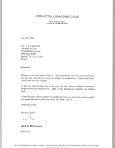 Letter from Mark H. McCormack to T. L. Caudle III