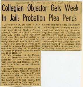 Collegian objector gets week in jail; probation plea pends