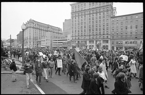 Anti-Vietnam War protesters march down Pennsylvania Avenue during the Counter-inaugural demonstrations, 1969