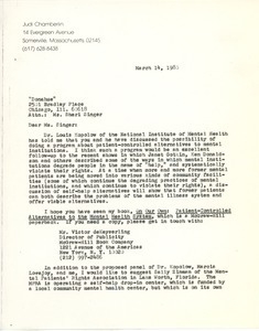 Letter from Judi Chamberlin to Sheri Singer