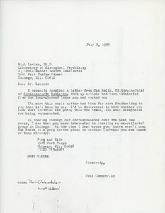 Letter from Judi Chamberlin to Richard R. J. Lewine
