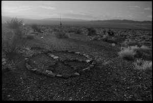 Peace symbol made of rocks at the Nevada Test Site peace encampment