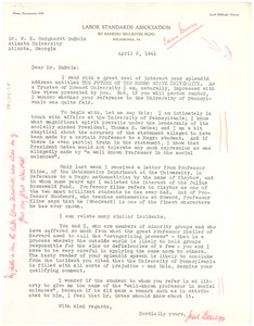Letter from Jacob Billikopf to W. E. B. Du Bois