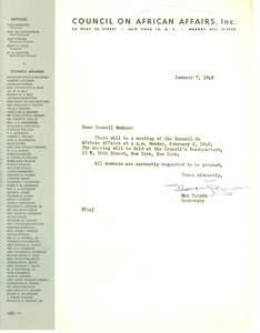 Circular letter from Council on African Affairs to W. E. B. Du Bois