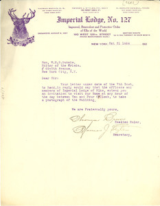 Letter from Elks Lodge No. 127 to W. E. B. Du Bois
