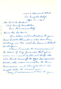 Letter from Vada Somerville to W. E. B. Du Bois