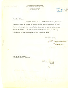 Letter from J. A. James to W. E. B. Du Bois