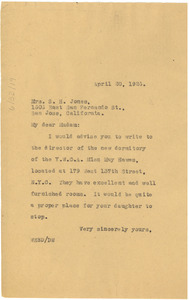 Letter from W. E. B. Du Bois to Mrs. S. H. Jones