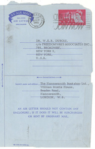 Letter from Hammersmith Bookshop Ltd. to W. E. B. Du Bois