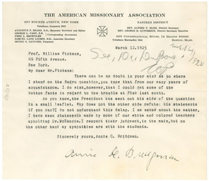 Letter from Annie C. Bridgeman to William Pickens