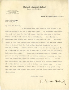 Letter from Raymond G. von Tobel to W. E. B. Du Bois