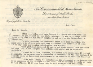 Letter from Lovett Groves to W. E. B. Du Bois
