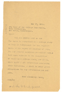 Letter from W. E. B. Du Bois to Dean of the College Department, Yale University
